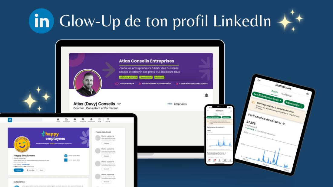 Glow-up création graphique optimisation d'un ton profil LinkedIn